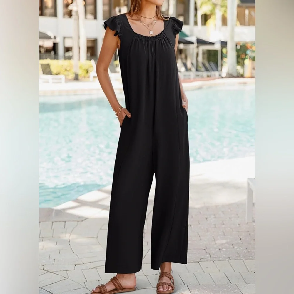 Black Ruffle Sleeve Jumpsuit - Picture 6 of 6